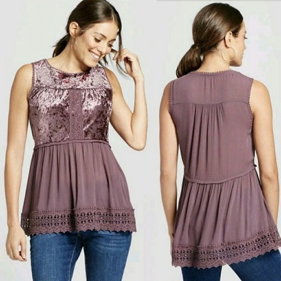 Knox Rose #1 Velvet Embroidered Floral Top Blouse - Picture 2 of 8